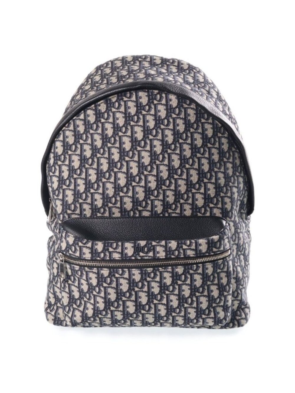 Dior Oblique Backpack Beige Black Leather Canvas Silver
